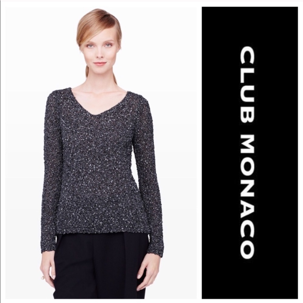 • Club Monaco • Textured V Neck Wool Sweater Black